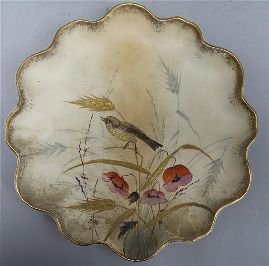 A set of six Victorian dessert dishes, painted with birds